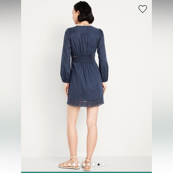 NWT Old Navy Waist-Defined Cutwork Mini Dress in Dusk Navy Blue Size Large - Picture 2 of 15